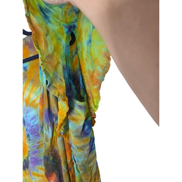 Dharma Trading Co Tie Dye Kimono Cardigan Open Front Ruffle Sleeve 2XL Indonesia - Picture 6 of 7